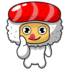 cartoon illustration of delicious mascot sushi character