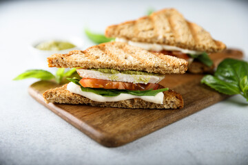 Grilled sandwiches with chicken and mozzarella