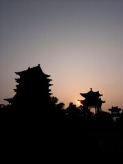 Silouette of Pavilion of Prince Teng in Pavilion of Prince Teng in Nanchang Jiangxi Province China