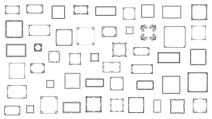 Set Black Simple Line Frame Collection Doodle Square Floral Frame Elements Vector Design Style Sketch Isolated Illustration For Banner