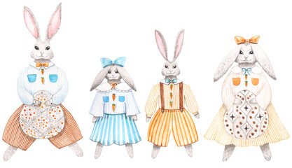 Illustration of the bunny family in watercolor.
