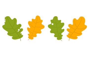 Autumn leaves set, isolated on white background. Simple cartoon flat style. Isolated vector illustration. Design for stickers, logo, web and mobile app.
