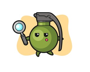 grenade cartoon character searching with a magnifying glass