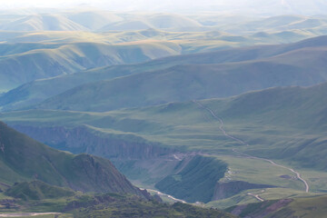 Caucasian landscape. View of Kyzyl-Kol river (Dzhily-Su) area. Prielbrusye National Park, Kabardino-Balkaria, Caucasus, Russia.