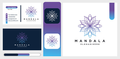 Fototapeta na wymiar Beautiful circular mandala logo in gradation for boutique, florist, business, interior.