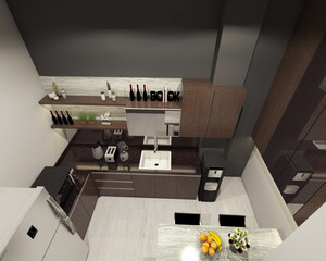 modern kitchen design in retro style using wooden cabinet and minimalist bar table