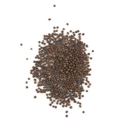 Cabbage seeds isolated on white background.Pile dry vegetable seeds, top view.