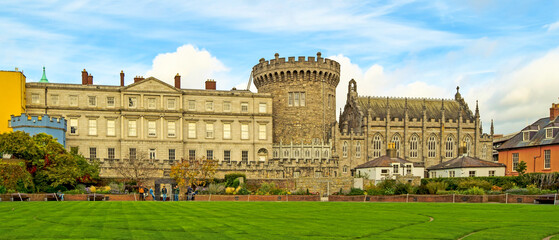 Fototapeta premium Law garden in front of the historic Dublin castle, Ireland