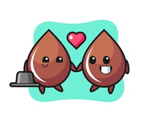chocolate drop cartoon character couple with fall in love gesture
