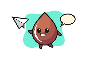 chocolate drop cartoon character throwing paper airplane