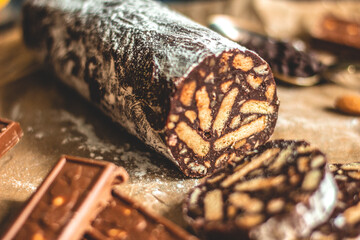 Homemade sweet salami. 