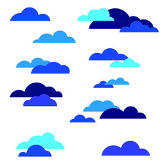 Collection of vector clouds. Set of isolated Cloud Icons in trendy flat style. Cloud symbols for your web, logo, app, UI or artwork. Cartoon clouds isolated on sky panorama. Cloudscape.