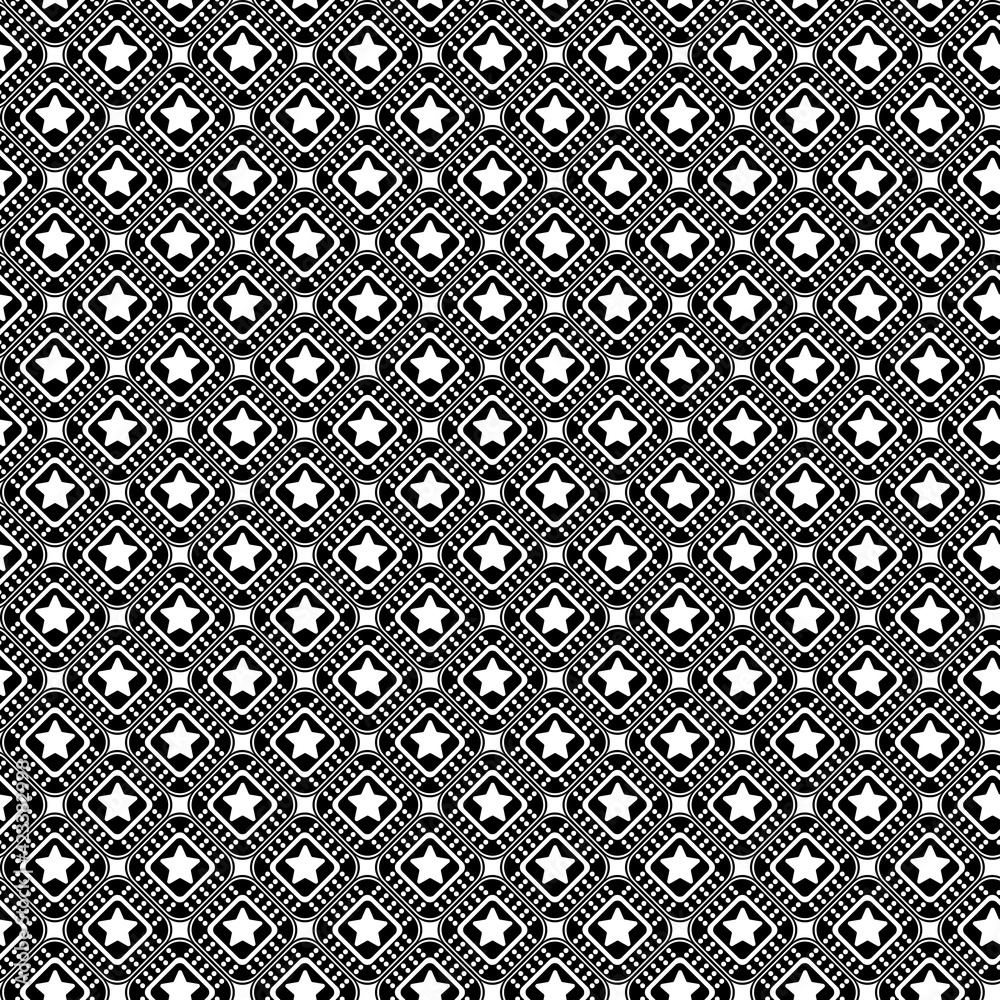 Poster Black Stars And Rhombuses Pattern. Vector Pattern. Black And White Color.