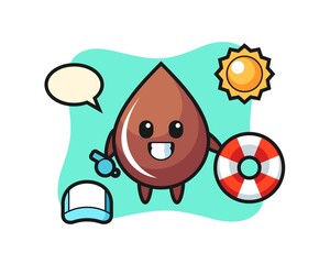 Cartoon mascot of chocolate drop as a beach guard