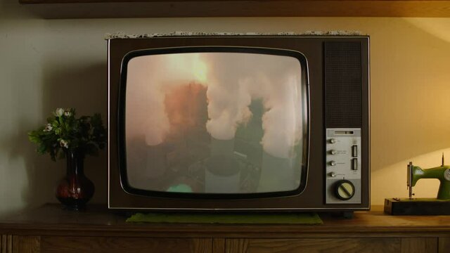 A pollution scene showing on the Old Retro Television screen.