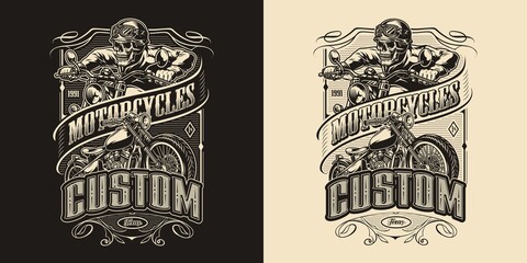 Custom motorcycle vintage monochrome emblem