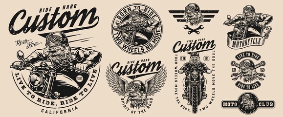 Vintage custom motorcycle designs set © DGIM studio