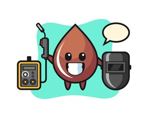 Character mascot of chocolate drop as a welder