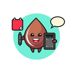 Illustration of chocolate drop mascot as a graphic designer