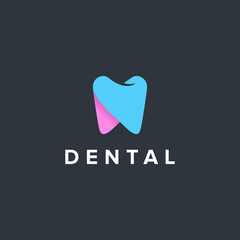 modern elegant dental logo design template with two tones of tooth blue and pink