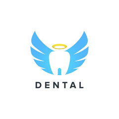 dental logo design template with negative space tooth on wings - tooth fairy vector