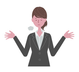 お手上げ　黒いスーツを着た女性