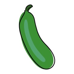 The cucumber is drawn with a single black line. Doodle style. A cucumber is drawn over the green spot. Ripe vegetable. Linear style. Stock vector illustration. Isolated simple object