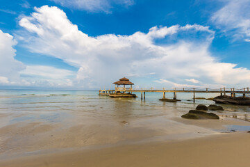 White sand empty sea beach sunny day blue sky