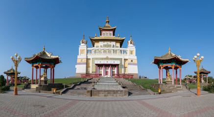 Panoramic view of Golden Temple of Buddha Shakyamuni. Elista, Kalmykia, Russia.