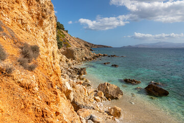 Fototapeta na wymiar View of the coast in Piso Livadi, Paros Island, Greece.