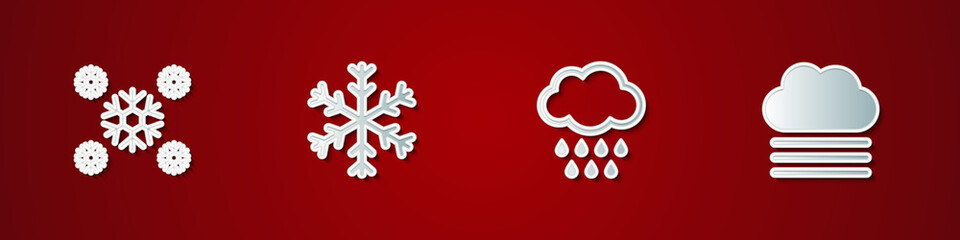 Set Snow, Snowflake, Cloud with rain and Fog and cloud icon. Vector
