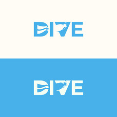 creative dive word mark with diver in negative space design - typography vector