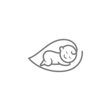 sleeping baby and leaf in one line art logo