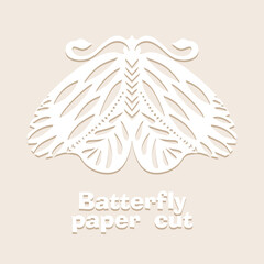 Vintage Butterfly paper cut style art icon in black color, isolated background. Scissored pattern. Retro collection for decorative design, paper cut machine, scrapbooking, sticker Vector