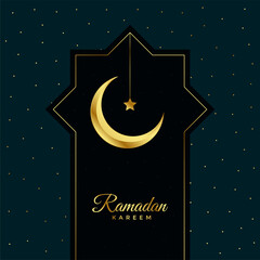 ramadan kareem invitation poster with golden moon and star