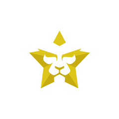 star with negative space of lion head in gold - editable smart logo design vector