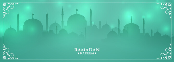 shiny ramadan kareem mosque greeting design