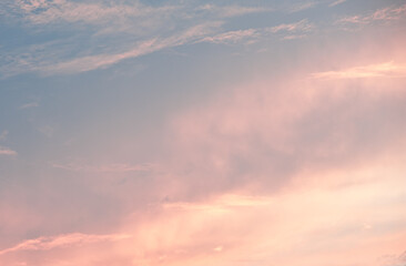 Naklejka na ściany i meble Beautiful summer sunset sky, pink clouds