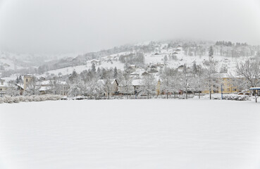 Fototapeta na wymiar Village de Bussang sous la neige