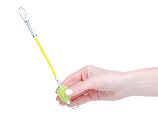 Spinning fishing float in hand on white background isolation