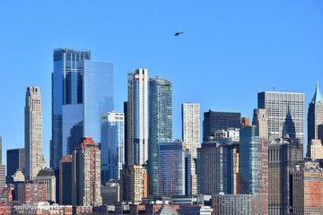 Fototapeta na wymiar Buildings architecture of Manhattan, New York City seen from Ellis Island, New Jersey, USA.