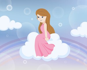 Girl angel in the pastel sky cartoon