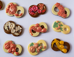 multicolored beautifully decorated handmade candies with fillings