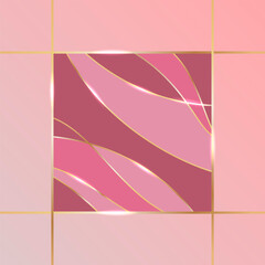 Abstract ornament in pink colors with gold lines.