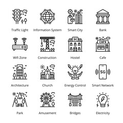 Smart City Outline Icons - Stroked, Vectors