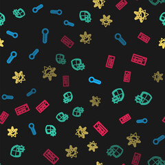 Set line Meteorology thermometer, UV protection, Sun and snowflake and on seamless pattern. Vector