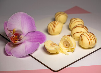 multicolored beautifully decorated handmade candies with fillings