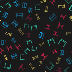 Set line Grand piano, Wooden table, Bed and Round on seamless pattern. Vector