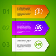 Set line Speech bubble Exclamation, Five stars rating review, Clock 24 hours and Chat messages mobile. Business infographic template. Vector