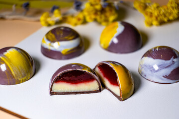 multicolored beautifully decorated handmade candies with fillings